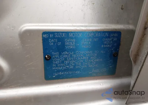 2007 Suzuki Sx4 from USA, damaged, VIN JS2YB413X75111400